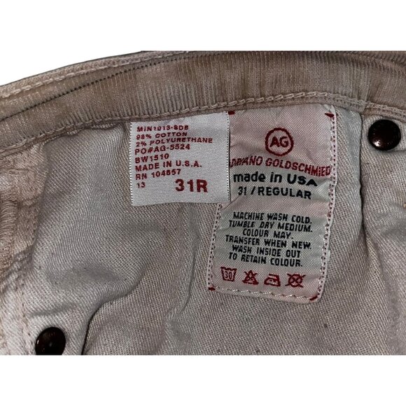 AG Adriano Goldschmied Women's Beige Corduroy Pants Boot Cut 31R Designer 34" - Picture 4 of 9